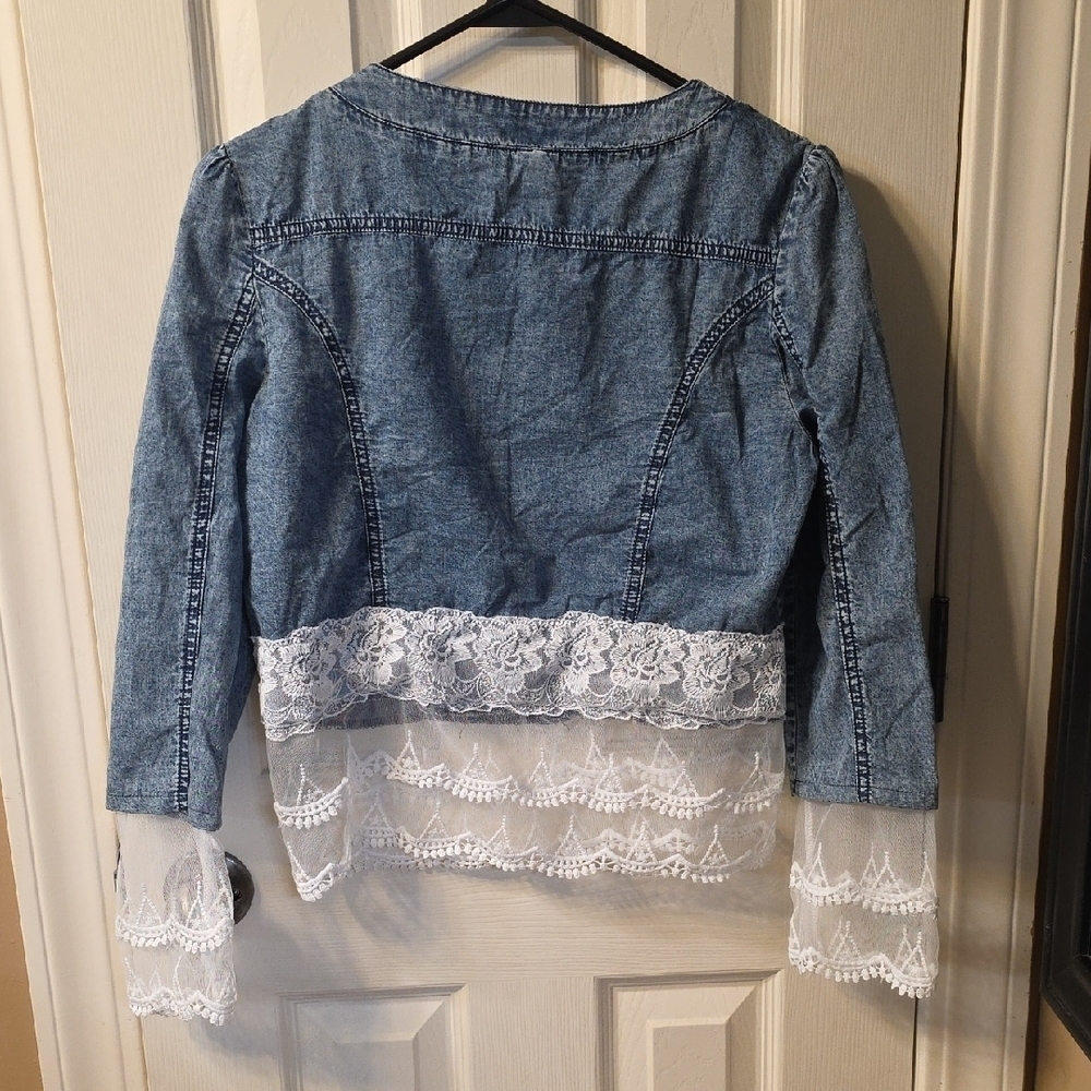 Denim Jacket with Lace Trim - Picture 3 of 3